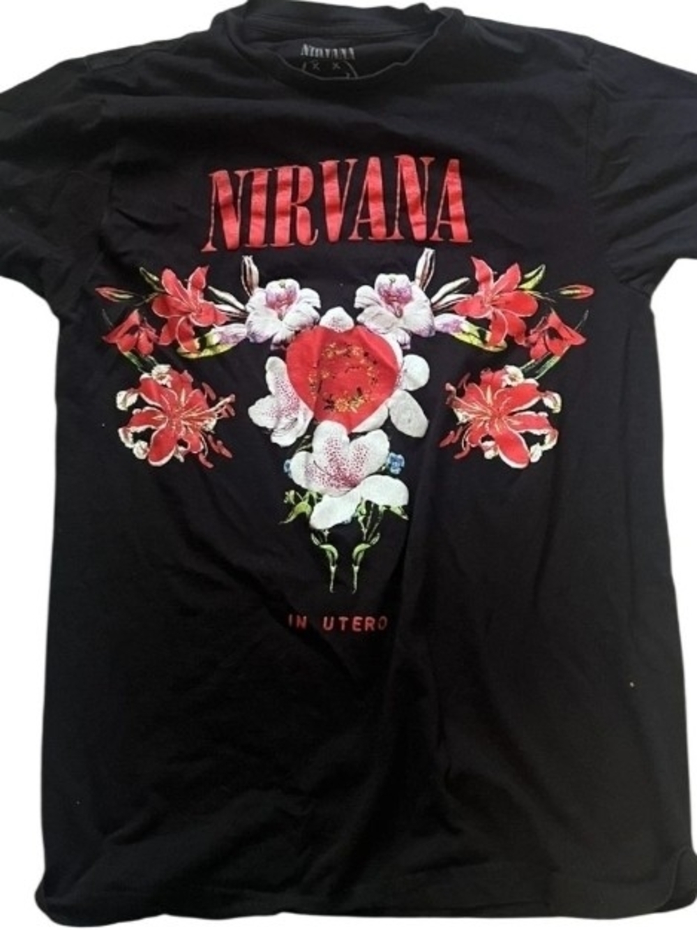 NIRVANA Black Floral Graphic Short Sleeve Tee